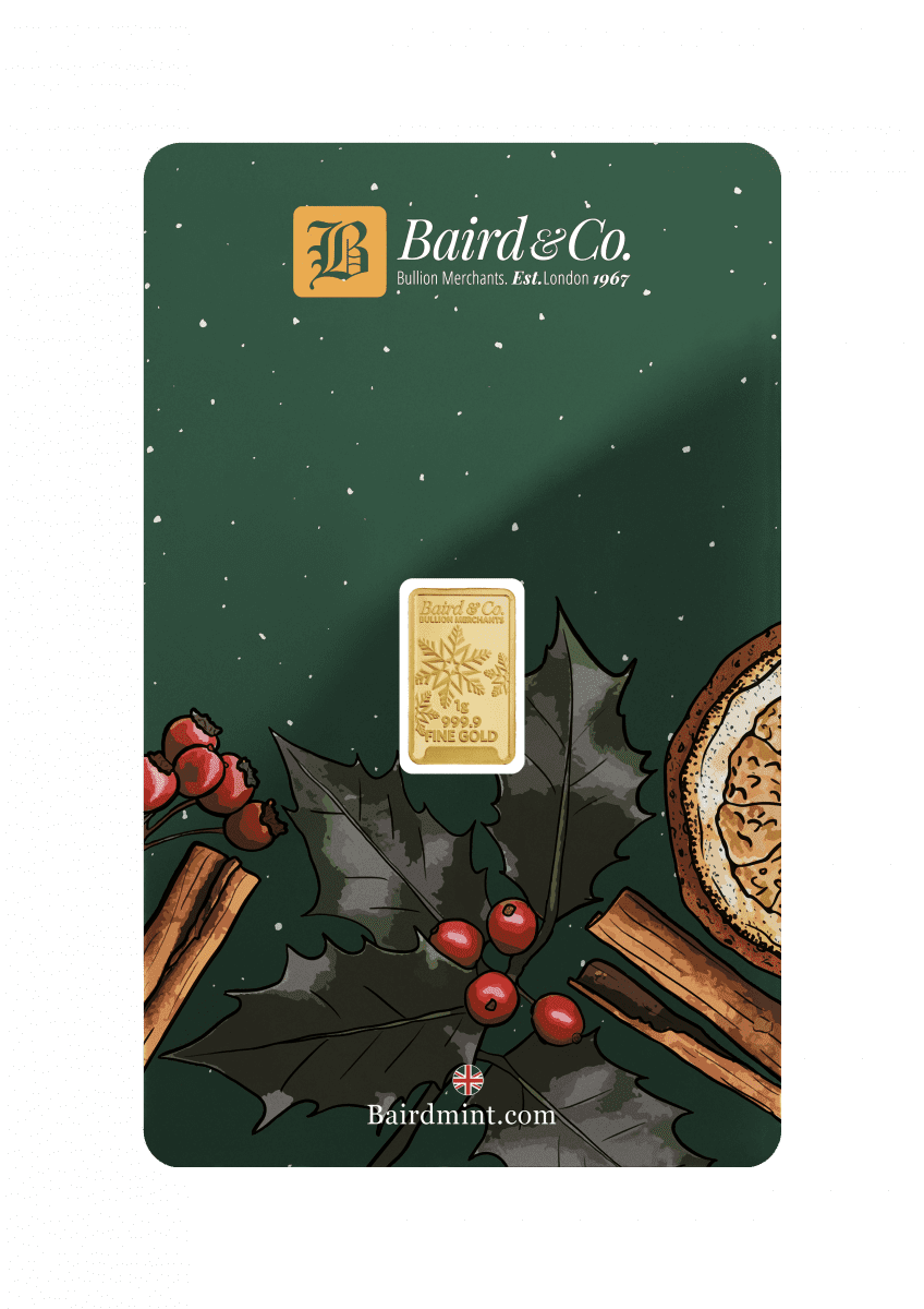 Baird & Co 1g Gold Minted Bar, Christmas Edition
