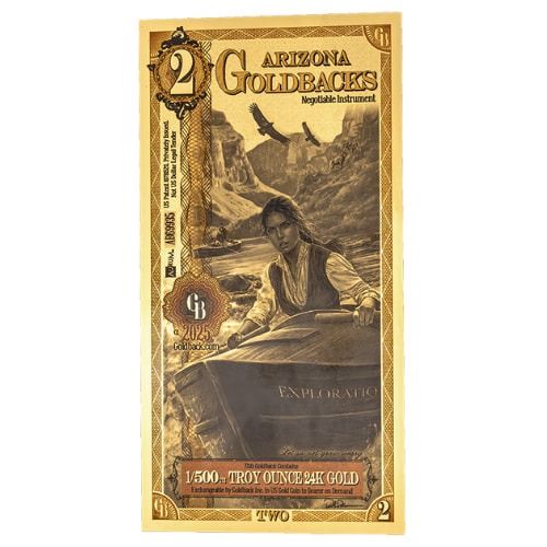 2 Arizona Goldbacks, Aurum Gold Foil Note 24k