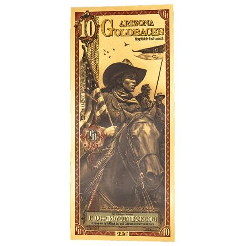 10 Arizona Goldbacks, Aurum Gold Foil Note 24k