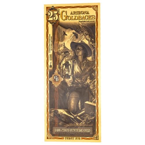 25 Arizona Goldbacks, Aurum Gold Foil Note 24k